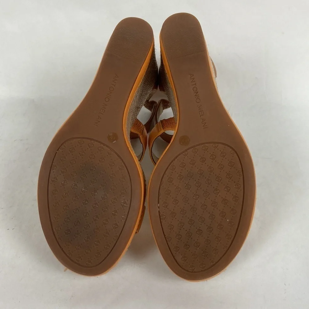 Antonio Melani Cam Leather T-Strap and Ankle Strap Open Toe Platform Woven Wedge